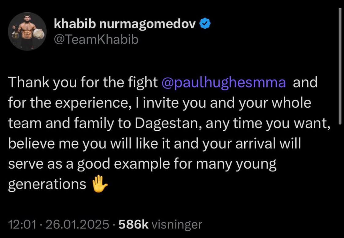 r/MMA - Khabib invites Paul Hughes to Dagestan