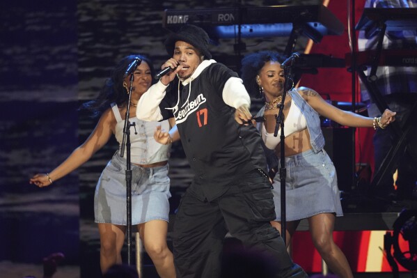 Anderson .Paak performs during the FireAid benefit concert on Thursday, Jan. 30, 2025, at The Forum in Inglewood, Calif. (AP Photo/Chris Pizzello)